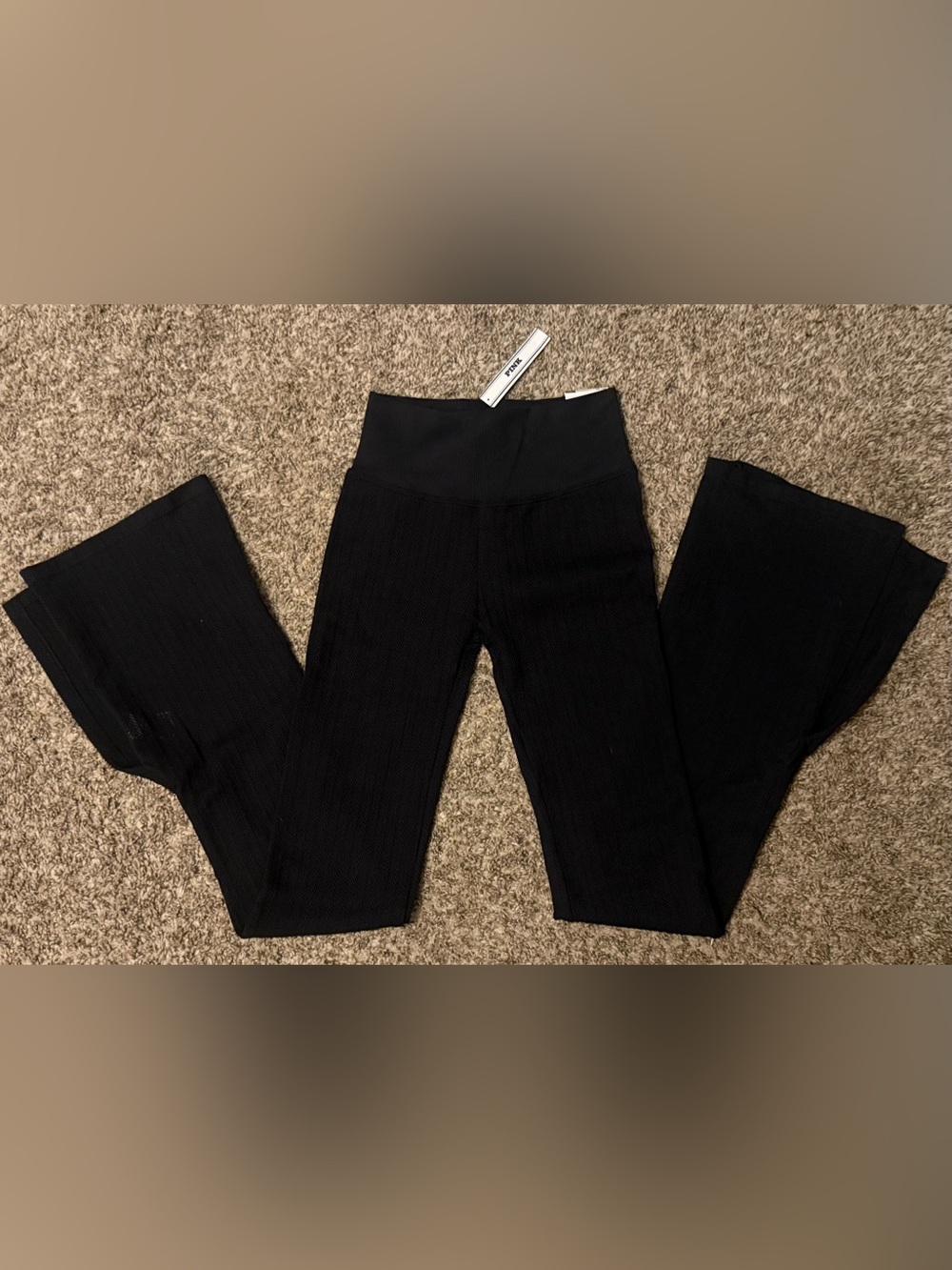 PINK Victoria's Secret Black Ribbed Flare Leggings with Slit